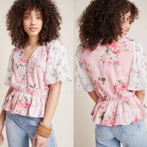 Hemant& Nandita rose floral embroidered top, XS